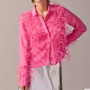 J. Crew Collection organza button-up shirt with feathers - regal rose hot pink